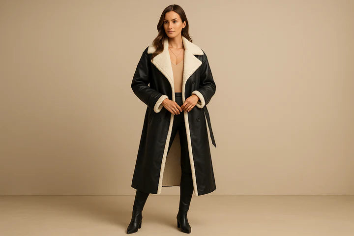 Damen Mantel Mit Teddyfutter – Langer Kunstledermantel Gefüttert Für Herbst & Winter