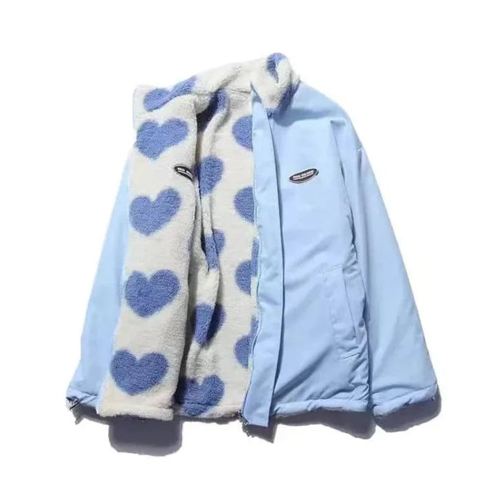 Damen Wendejacke Mit Herzmuster – Gefüttert & Kuschelig Für Herbst & Winter