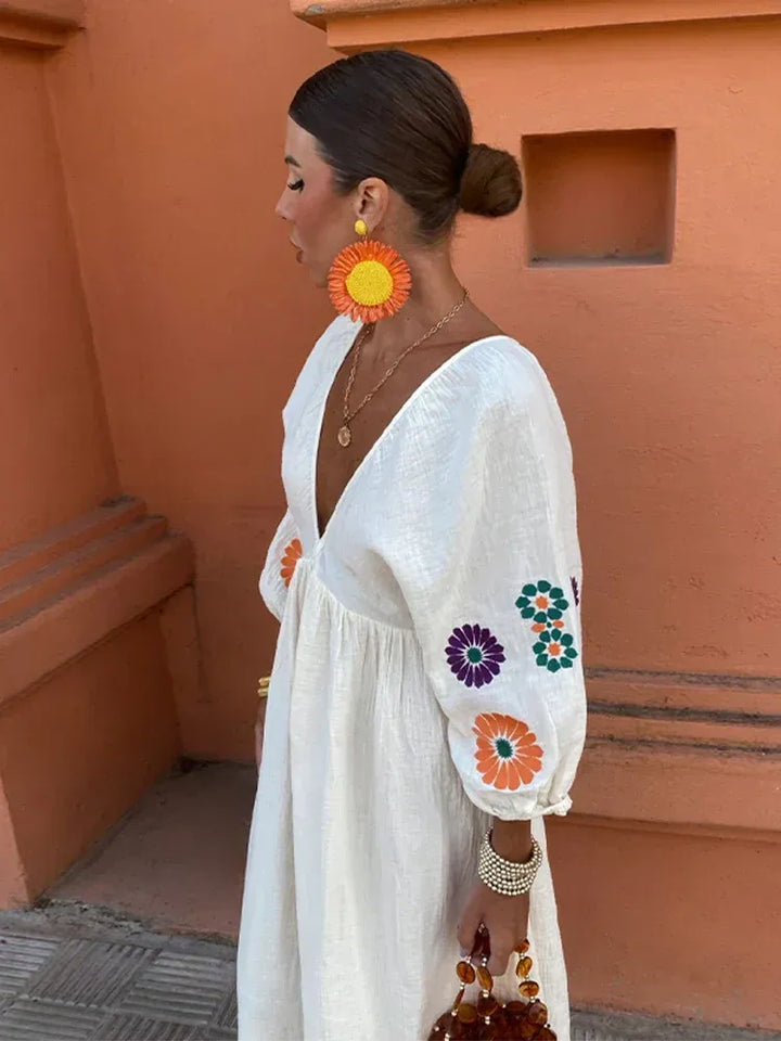 Losvallende Maxi Jurk Met Pofmouw | Zomer & Vakantie