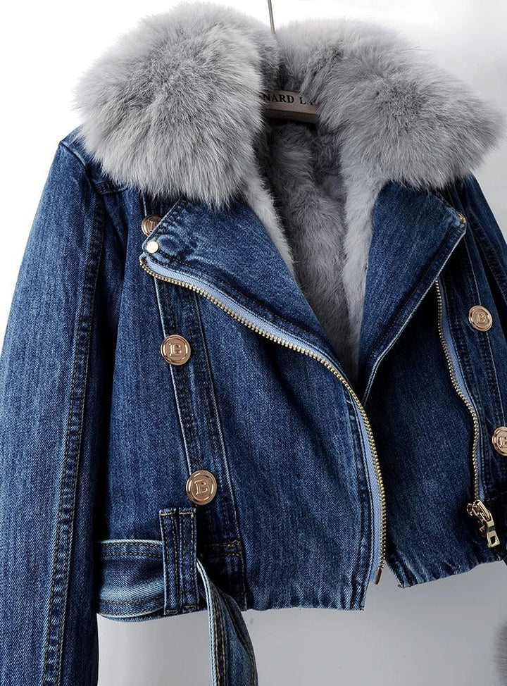 Damen Jeansjacke Mit Kunstpelzkragen – Warm Gefüttert Für Herbst & Winter