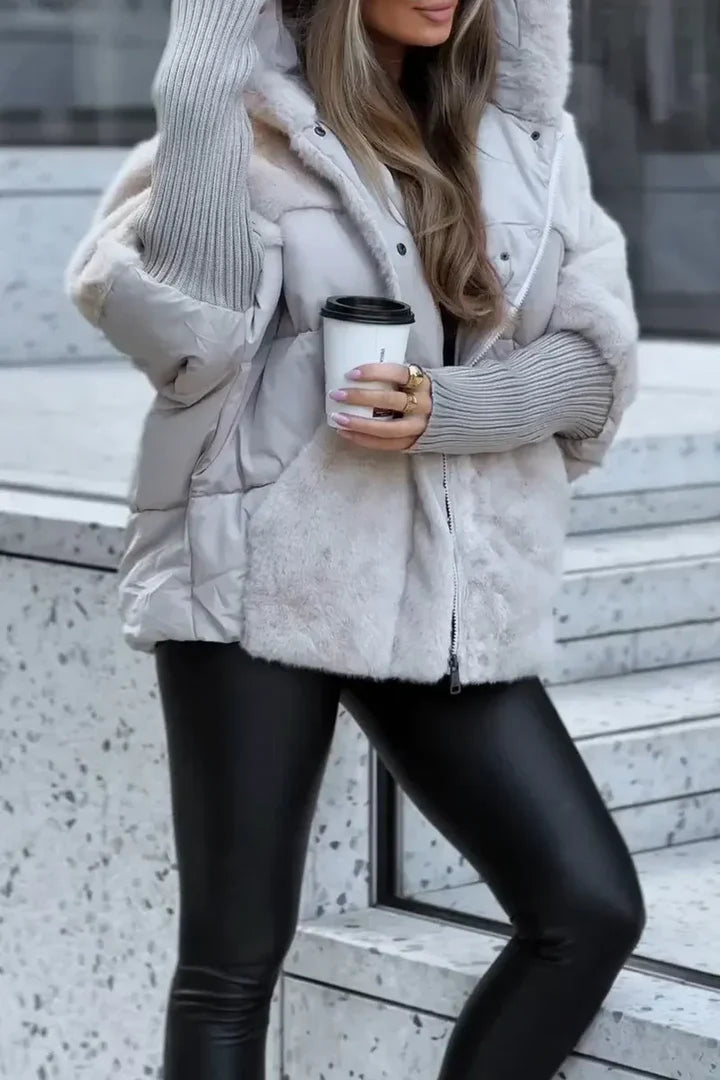 Damen Winterjacke Mit Kapuze Und Kunstpelz Für Freizeit & Alltag