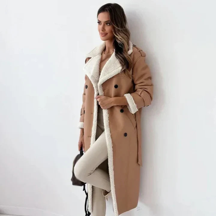 Damen Mantel Mit Teddyfutter – Langer Kunstledermantel Gefüttert Für Herbst & Winter