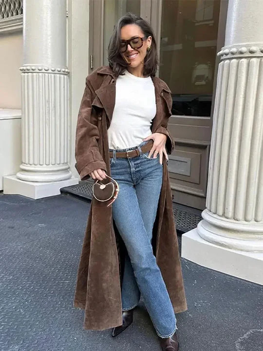 Eleganter Damen Trenchcoat aus Wildlederimitat