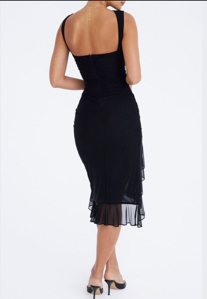 Robe Midi Élégante à Volants