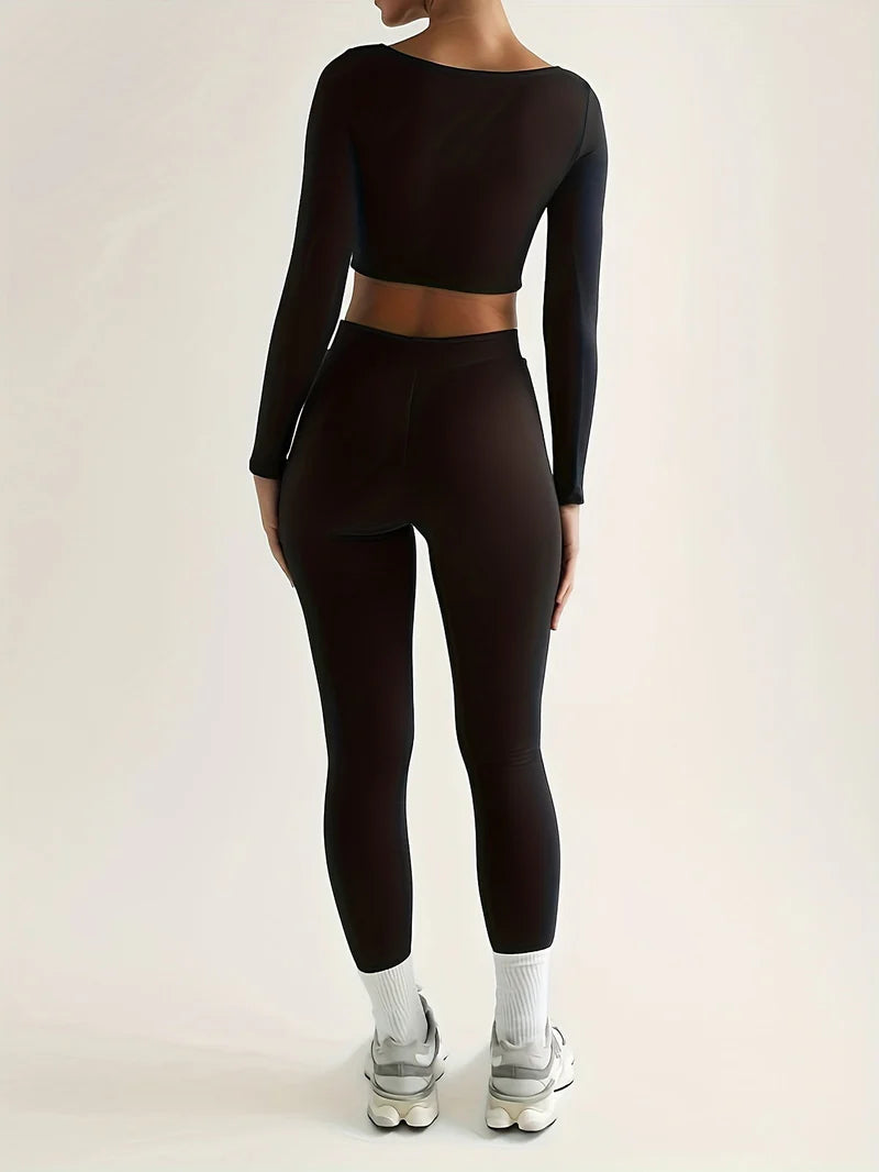 Damen Sport Set mit Leggings & Crop Top – Fitness Outfit