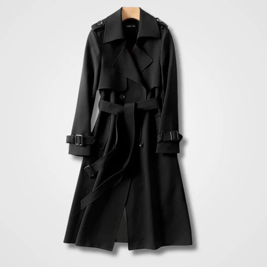 Damen Trenchcoat schwarz elegant klassischer langer Mantel