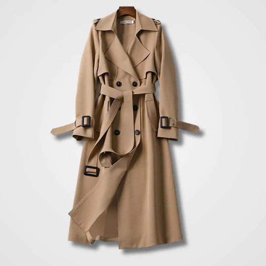 Damen Trenchcoat grau klassisch langer Mantel mit Gürtel