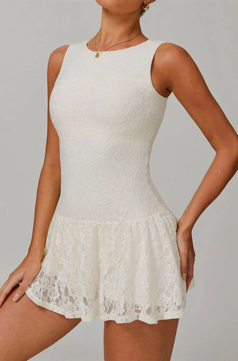 Spitzen Minikleid Damen – Ärmellos, figurbetont & elegant