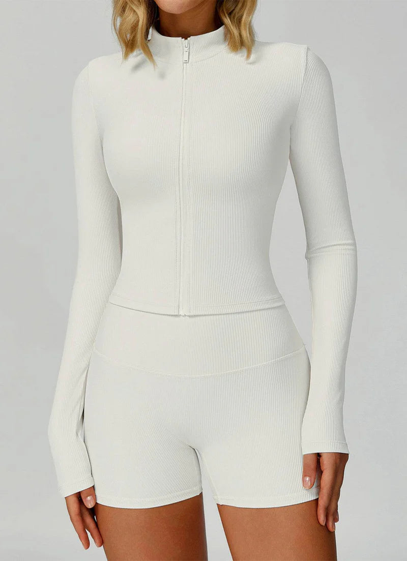 Sportliches Damen Zweiteiler Set mit Reißverschluss-Jacke & Shorts