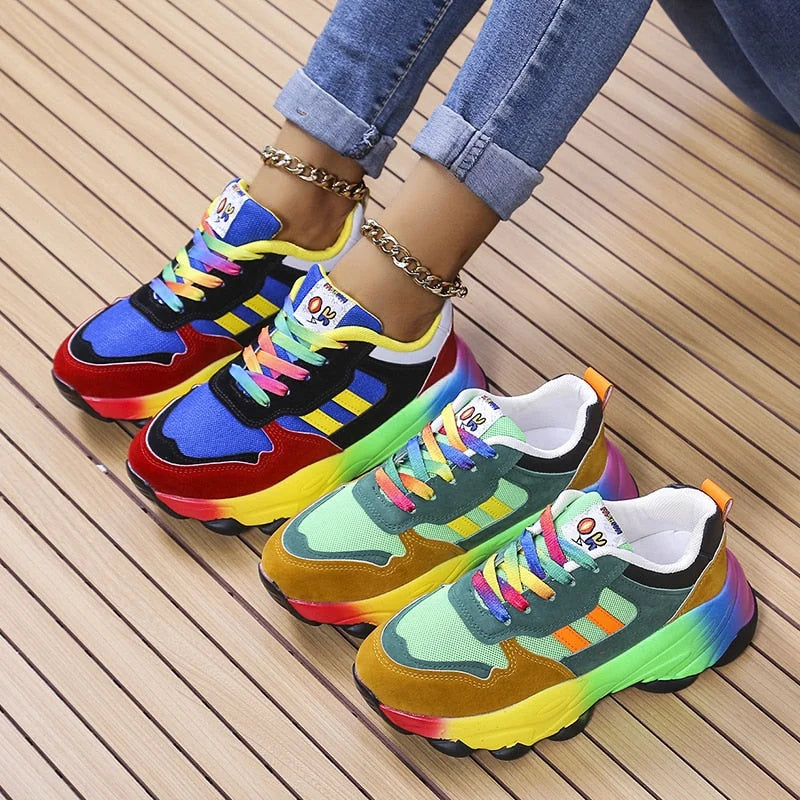 Damen Sneaker Bunt Regenbogen • Trendige & Bequeme