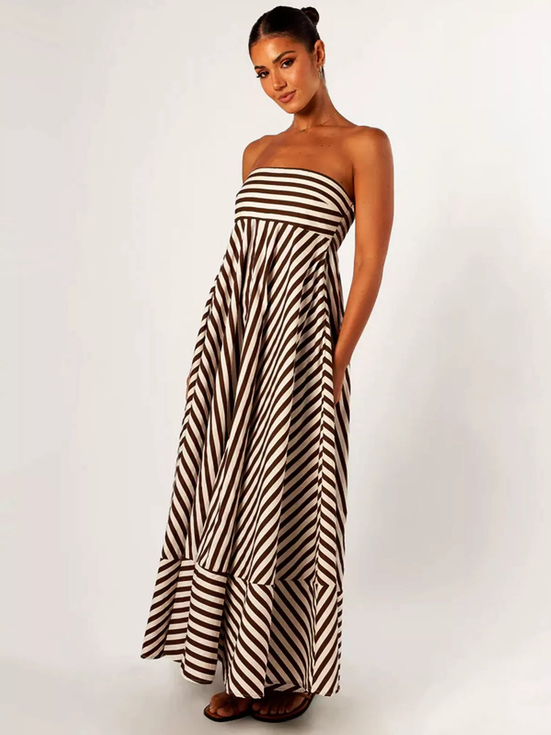 A-Lijn Strapless Gestreepte Lange Jurk | Luchtig & Klassiek