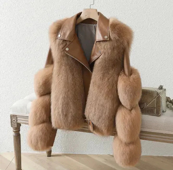 Damen Lederjacke Mit Kunstpelzärmeln – Eleganter Look Für Herbst & Winter