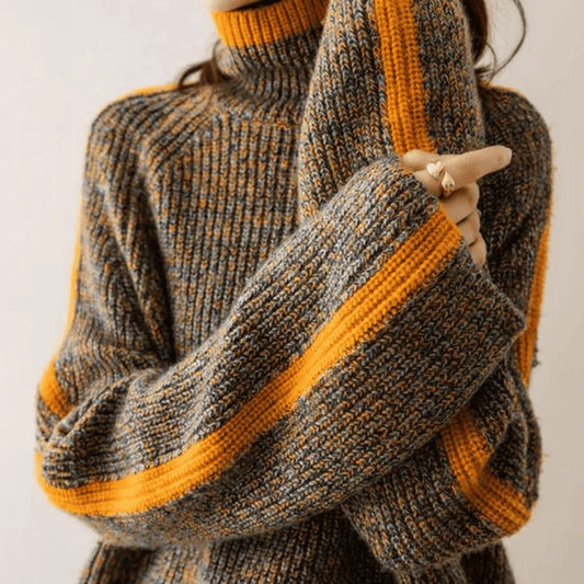 Damen Rollkragenpullover Mit Kontraststreifen – Weich, Modern & Bequem