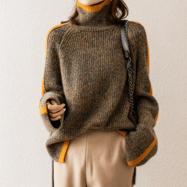 Damen Rollkragenpullover Mit Kontraststreifen – Weich, Modern & Bequem
