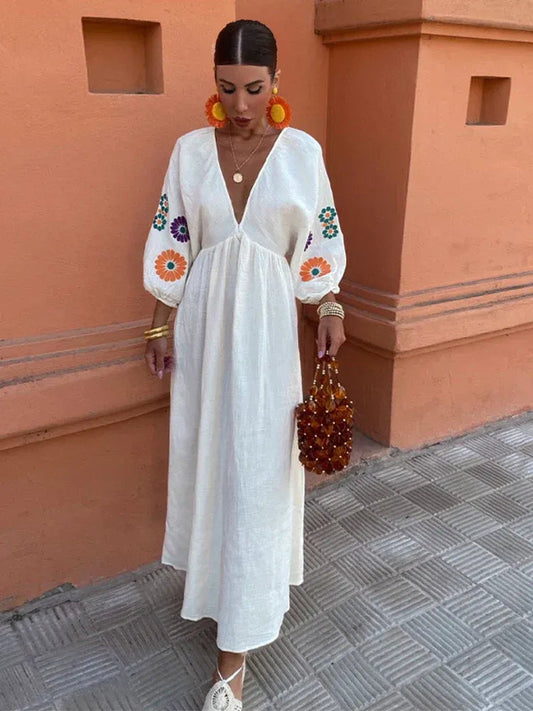 Losvallende Maxi Jurk Met Pofmouw | Zomer & Vakantie