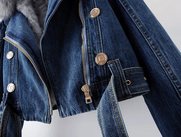 Damen Jeansjacke Mit Kunstpelzkragen – Warm Gefüttert Für Herbst & Winter