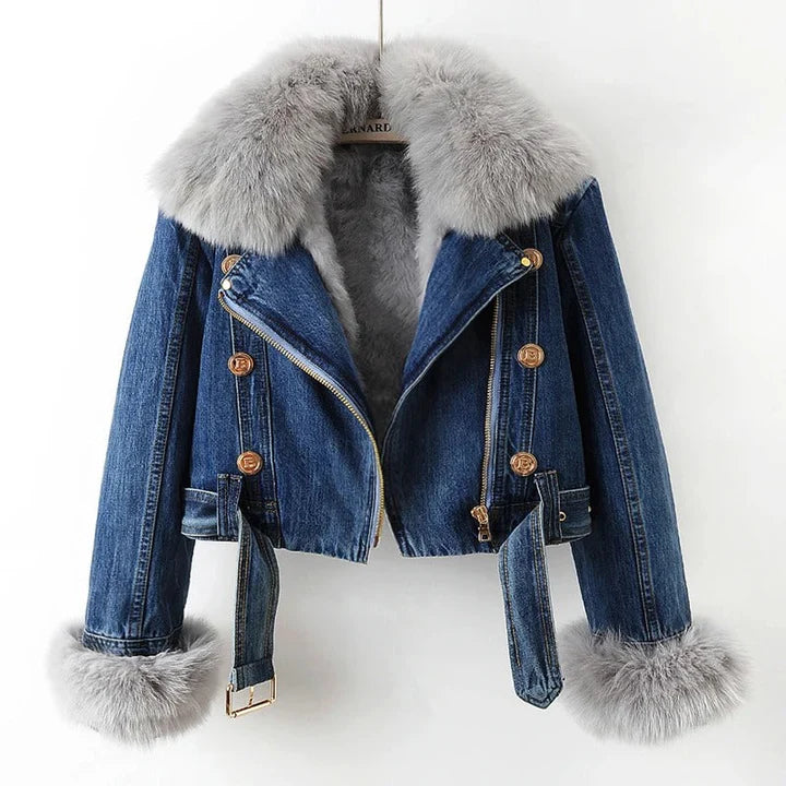 Damen Jeansjacke Mit Kunstpelzkragen – Warm Gefüttert Für Herbst & Winter