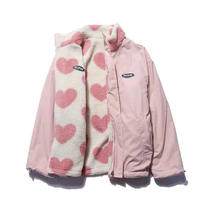 Damen Wendejacke Mit Herzmuster – Gefüttert & Kuschelig Für Herbst & Winter
