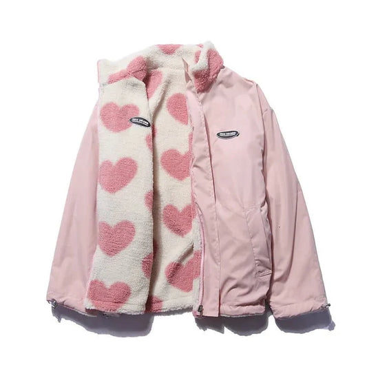 Damen Wendejacke Mit Herzmuster – Gefüttert & Kuschelig Für Herbst & Winter