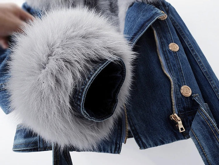 Damen Jeansjacke Mit Kunstpelzkragen – Warm Gefüttert Für Herbst & Winter