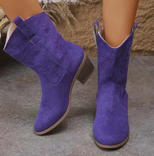 Damen Cowboy Stiefel – Western Style Mit Stickerei & Blockabsatz