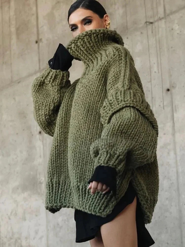Damen Strickpullover Mit Rollkragen – Oversize Design Aus Grobstrick