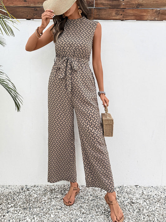 Mouwloze Jumpsuit Met Print En Strik | Elegant & Zomers
