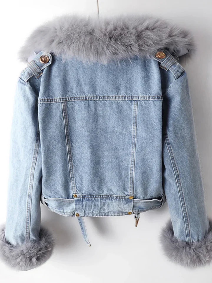 Damen Jeansjacke Mit Kunstpelzkragen – Warm Gefüttert Für Herbst & Winter
