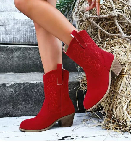 Damen Cowboy Stiefel – Western Style Mit Stickerei & Blockabsatz