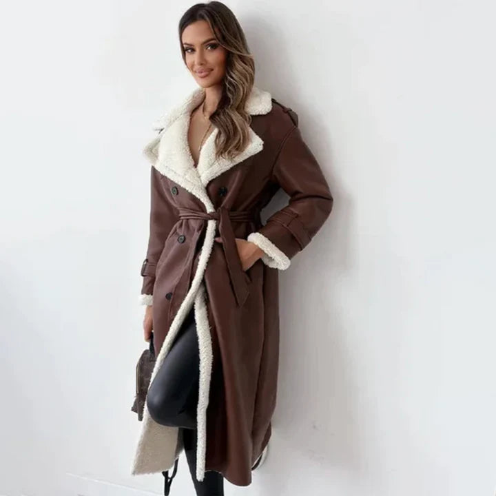 Damen Mantel Mit Teddyfutter – Langer Kunstledermantel Gefüttert Für Herbst & Winter