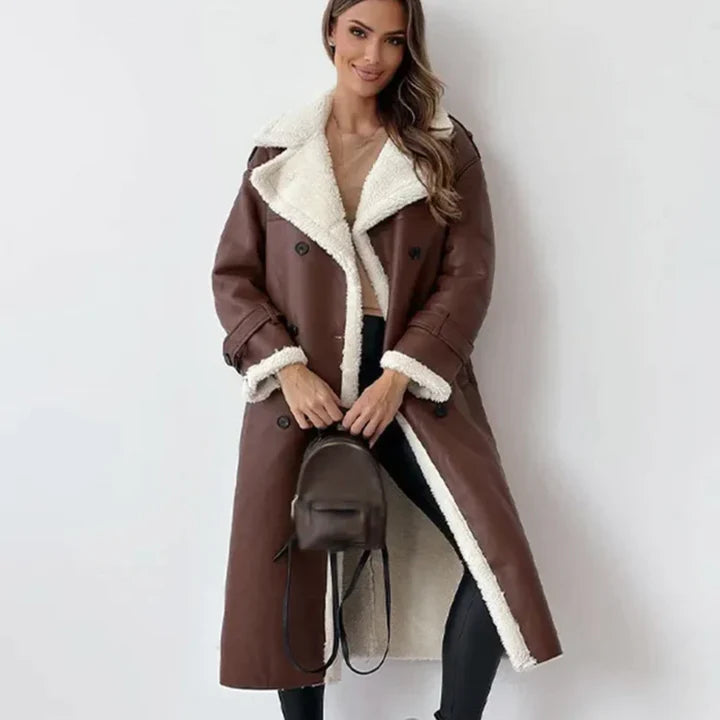 Damen Mantel Mit Teddyfutter – Langer Kunstledermantel Gefüttert Für Herbst & Winter