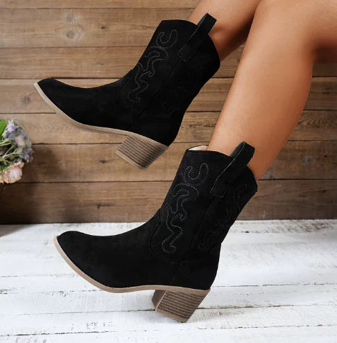 Damen Cowboy Stiefel – Western Style Mit Stickerei & Blockabsatz