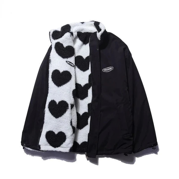 Damen Wendejacke Mit Herzmuster – Gefüttert & Kuschelig Für Herbst & Winter