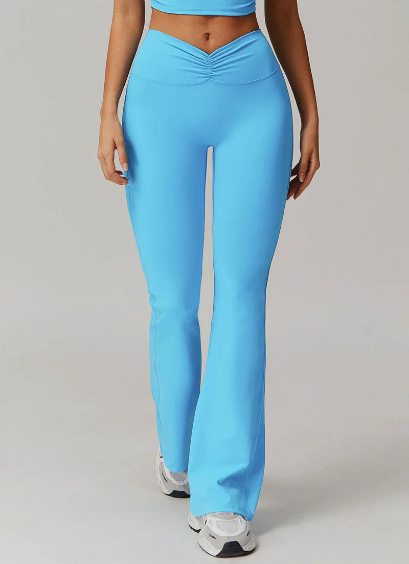 Bootcut Yoga Leggings Damen mit V-Cross Waist – Fitnesshose