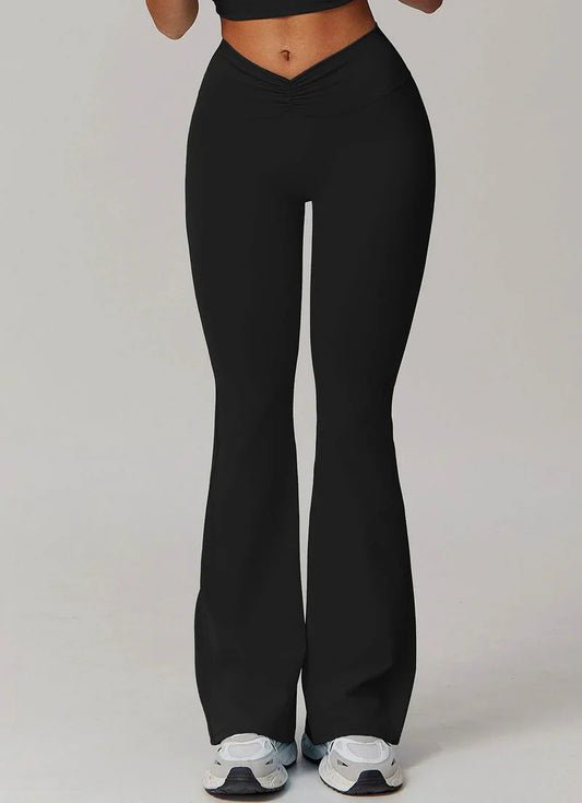 Bootcut Yoga Leggings Damen mit V-Cross Waist – Fitnesshose