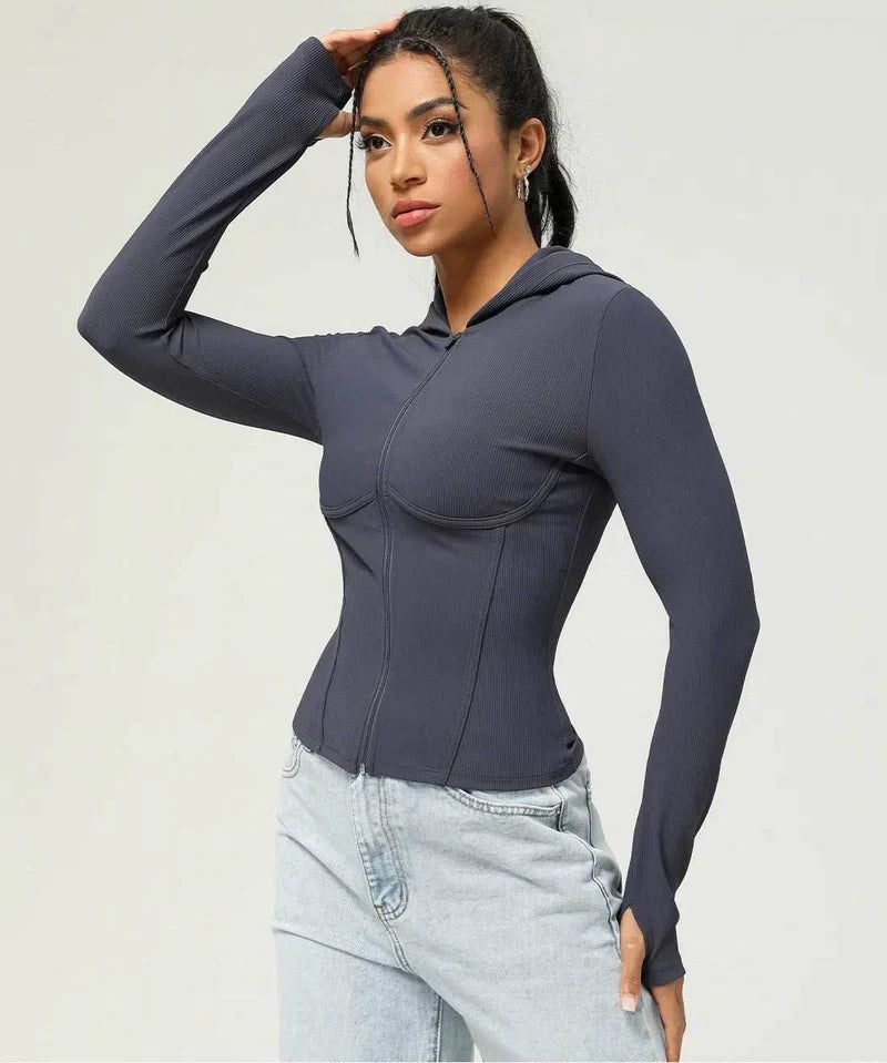 Damen Kapuzenjacke mit Reißverschluss – Figurbetont & Sportlich