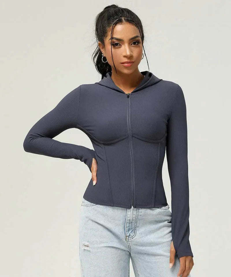 Damen Kapuzenjacke mit Reißverschluss – Figurbetont & Sportlich
