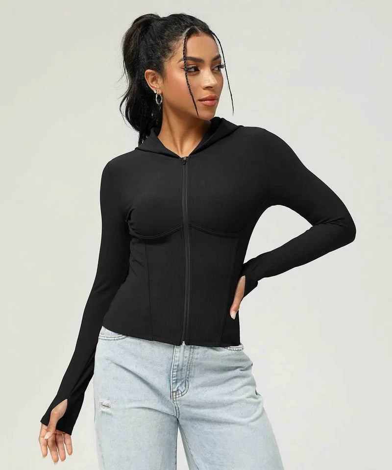 Damen Kapuzenjacke mit Reißverschluss – Figurbetont & Sportlich