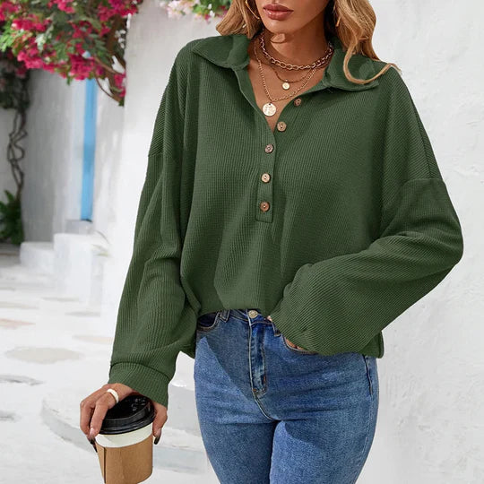 Damen Langarmshirt grün leger mit V-Ausschnitt für Freizeit und City