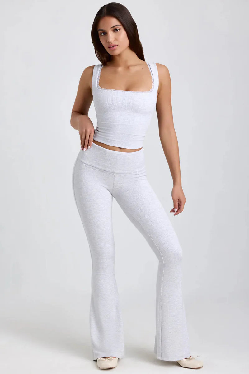Damen Zweiteiler Top & Schlaghose – Elegant & Bequem – Schwarz/Grau