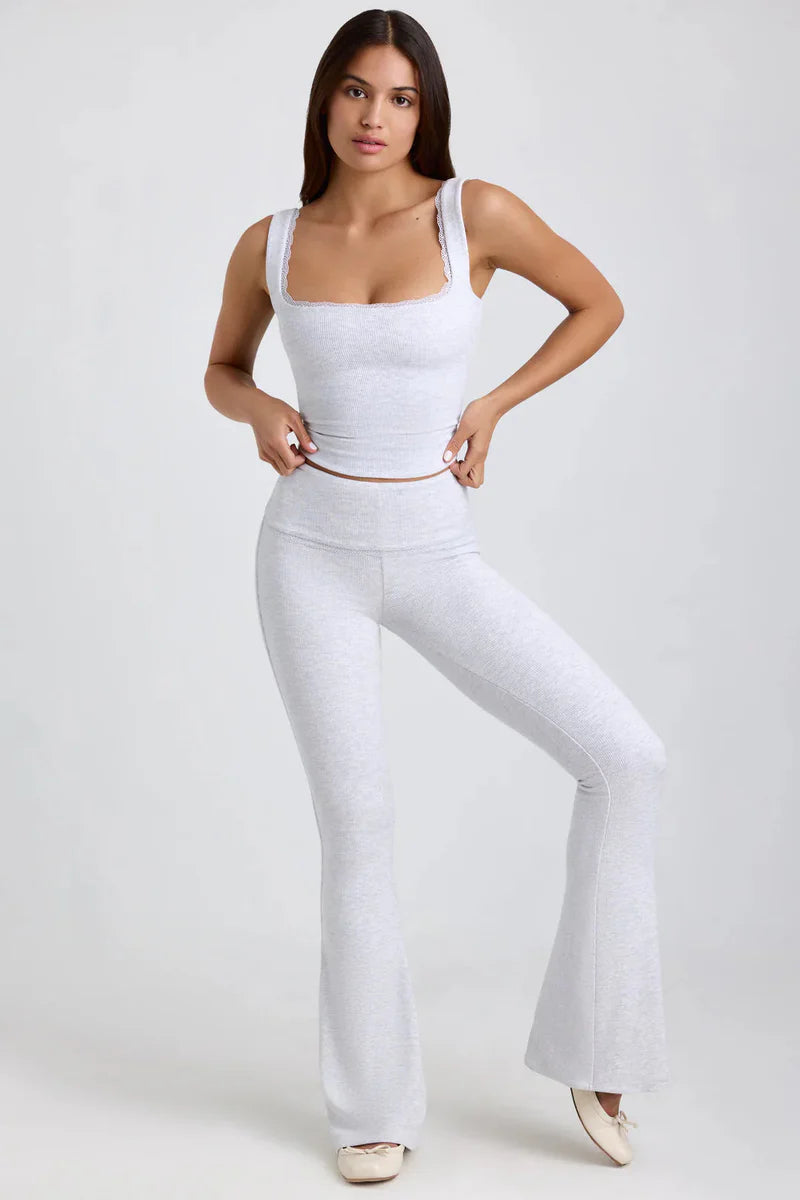Damen Zweiteiler Top & Schlaghose – Elegant & Bequem – Schwarz/Grau