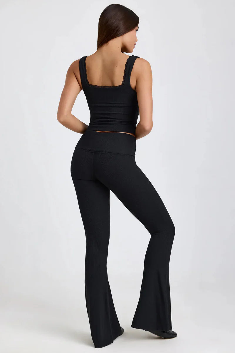 Damen Zweiteiler Top & Schlaghose – Elegant & Bequem – Schwarz/Grau