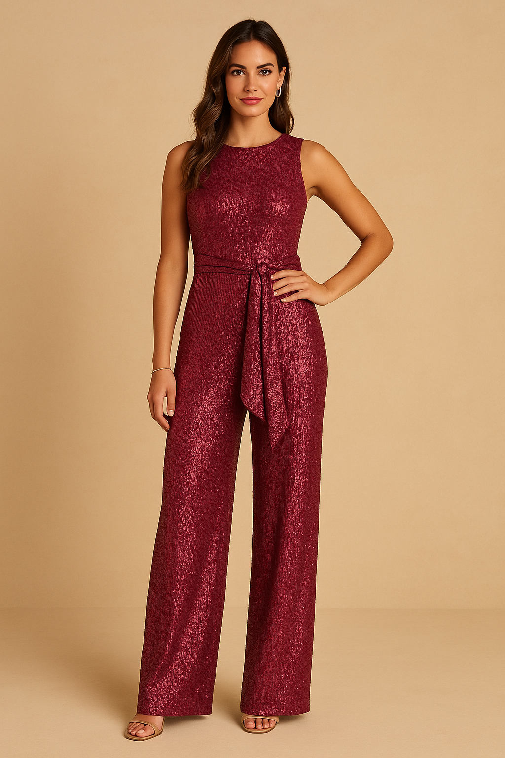 Dames Glitter Jumpsuit Met Ceintuur