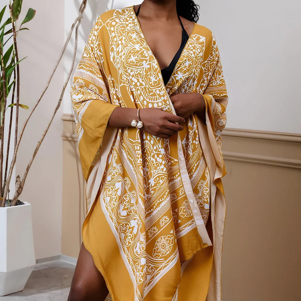 Baumwoll-Kimono mit Boho-Print – Strandkimono Damen