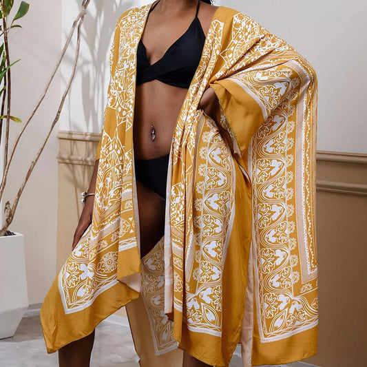 Baumwoll-Kimono mit Boho-Print – Strandkimono Damen