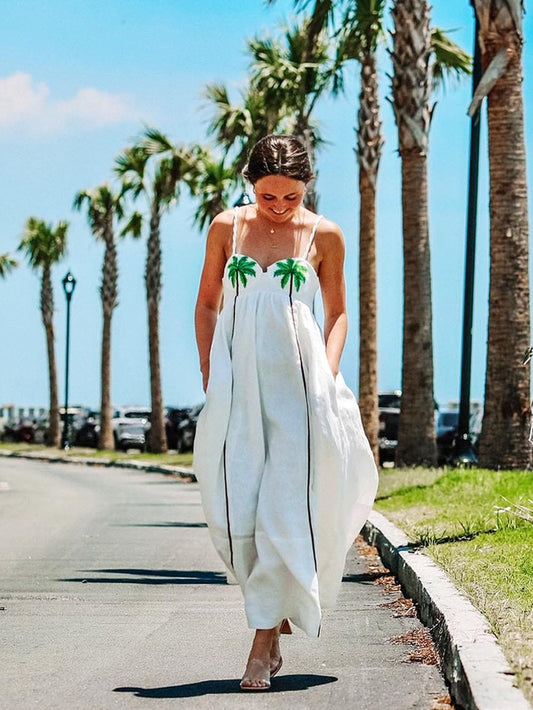 Lange Jurk Met Palmboompatroon | Comfort & Vakantie