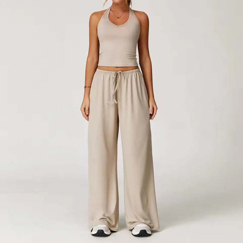 Zweiteiler Lounge-Set Damen – Neckholder Top & weite Hose