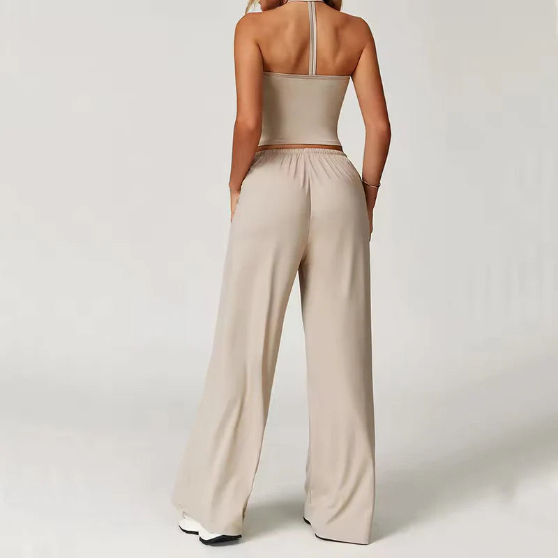 Zweiteiler Lounge-Set Damen – Neckholder Top & weite Hose