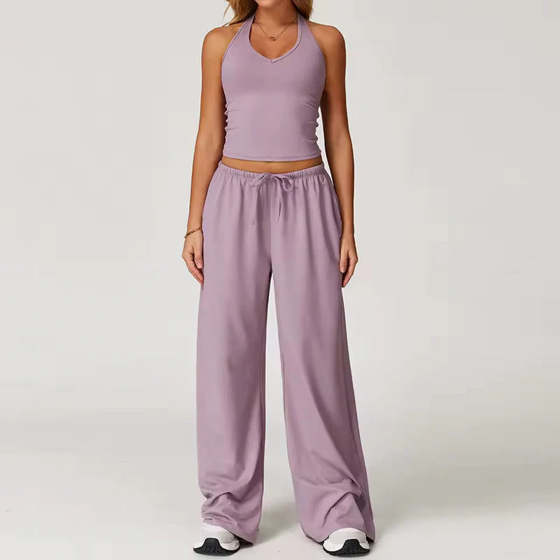 Zweiteiler Lounge-Set Damen – Neckholder Top & weite Hose