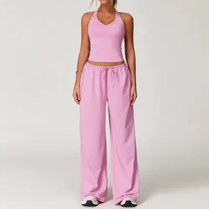 Zweiteiler Lounge-Set Damen – Neckholder Top & weite Hose